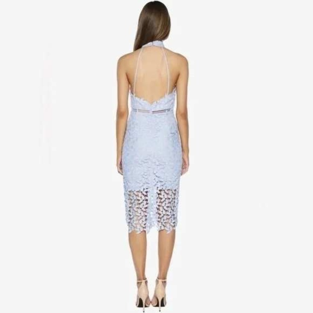 Bardot Lace Halter Midi‎ Dress Blue Cutout Back Evening Cocktail Size US 6 - Picture 2 of 7
